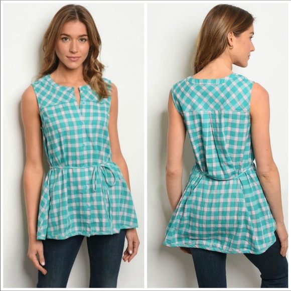 🎉HP!🎉 Jade Green Checked Button Down - Picture 2 of 4